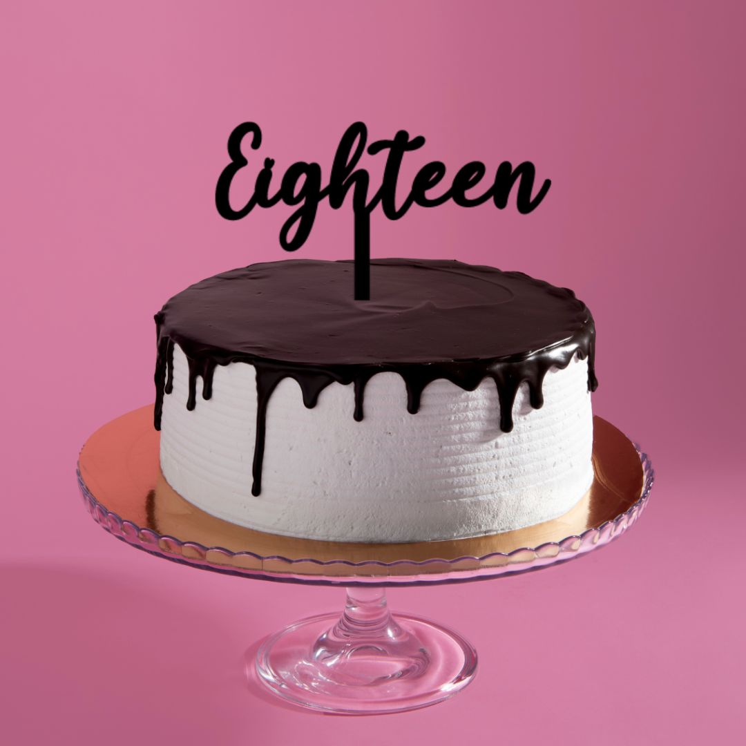 AXN Laser Creations Acrylic Cake Topper - Script - Eighteen (for 6" cake)