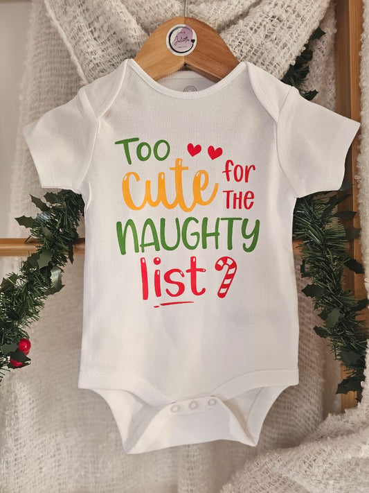 Too Cute For The Naughty List Onsie | Up to 3M