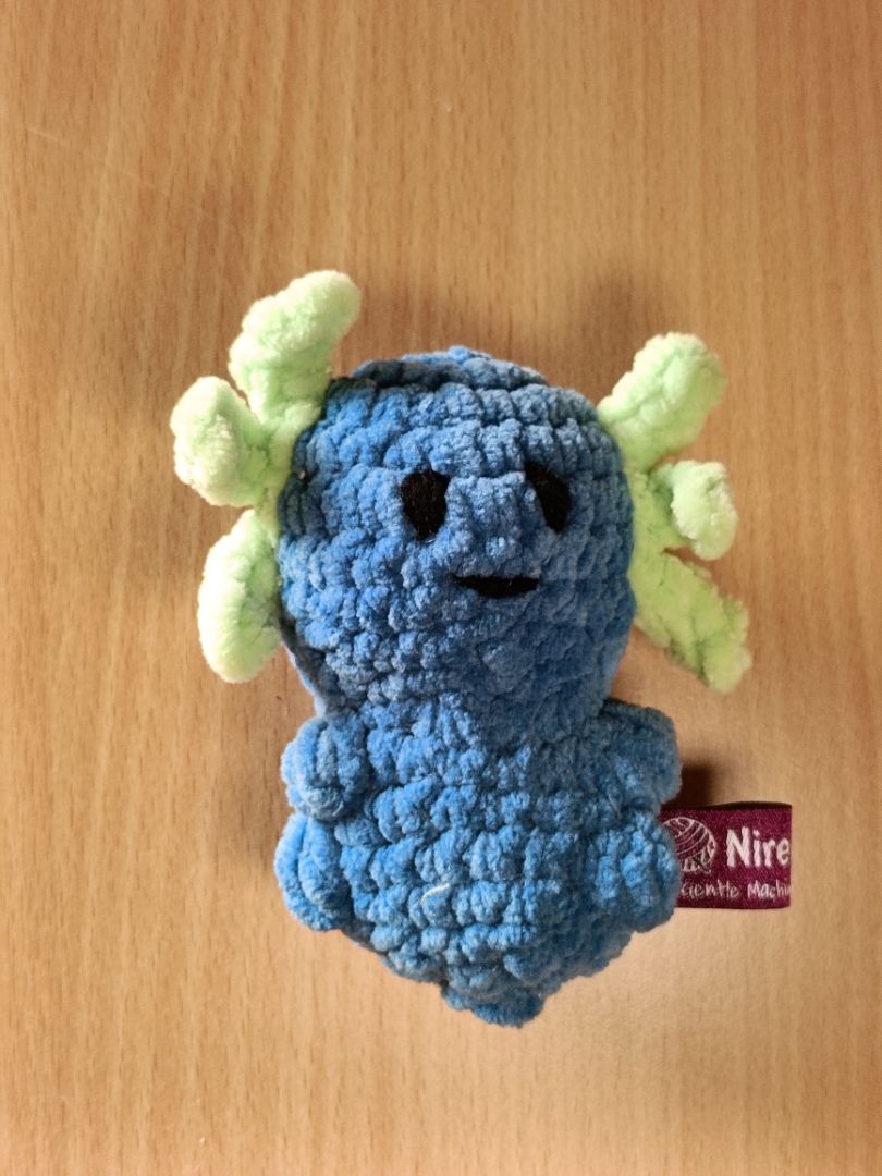 Nire Crochet Axolotl,  blue and green