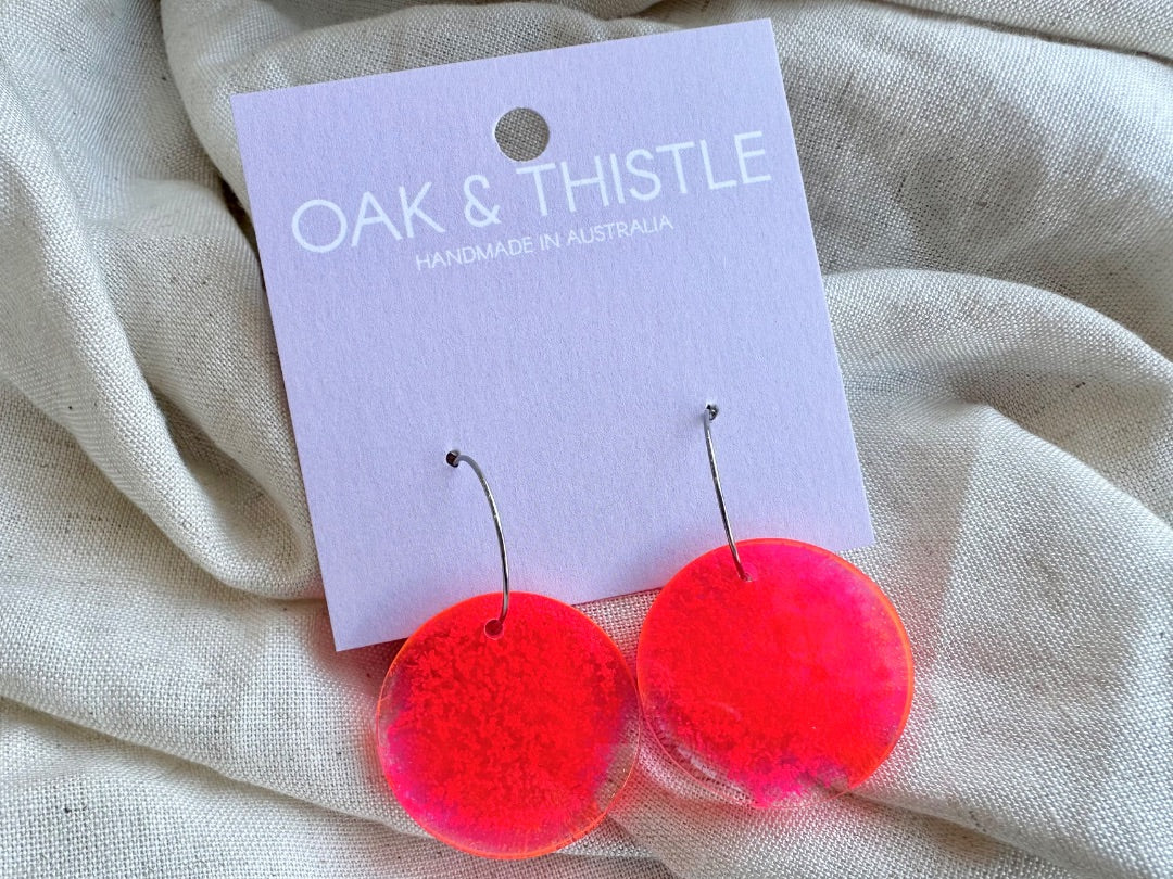 Oak & Thistle Lunar Hoops,  Neon pink