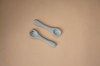 Tucker Tots Silicone Suction Plate + Easy Grip Fork and Spoon,  Dusty Blue