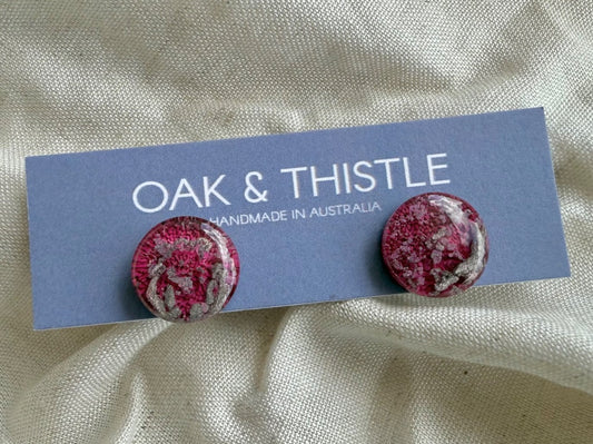 Oak & Thistle Lunar Stud Earrings,  Magenta, silver