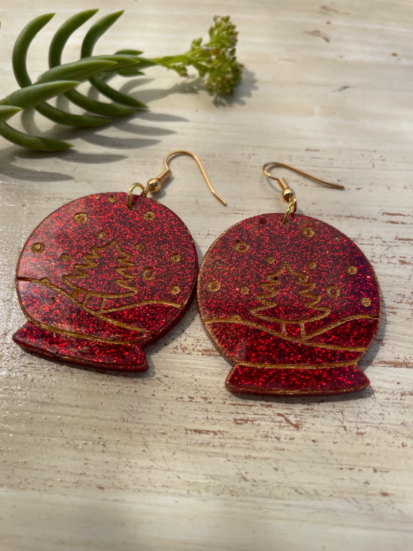 Whimsy Meow Meow Snow globe earrings - red,  Red