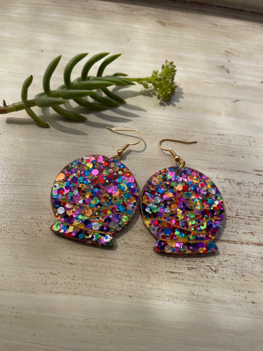 Whimsy Meow Meow Snow globe earrings - rainbow,  Pink