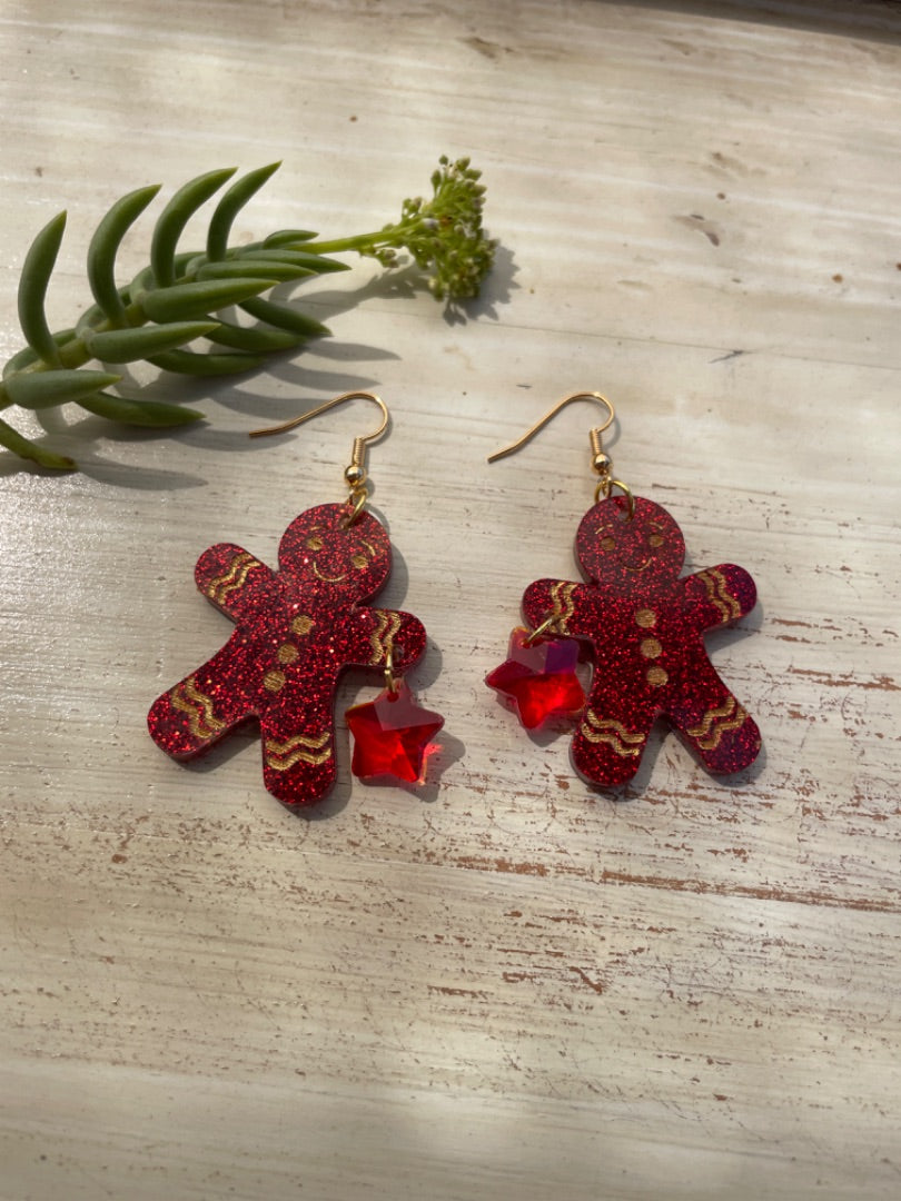 Whimsy Meow Meow Gingerbread friend earrings - red,  Red