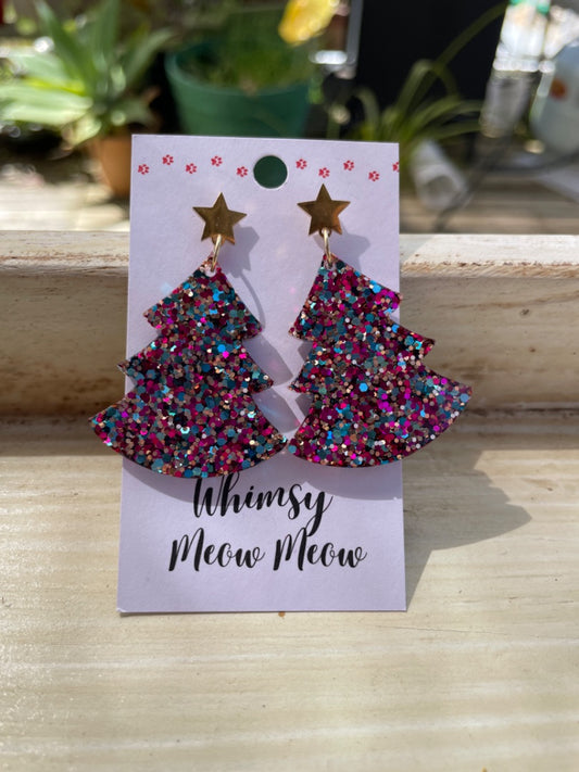 Rainbow Star Christmas Tree Earrings | Whimsy Meow Meow