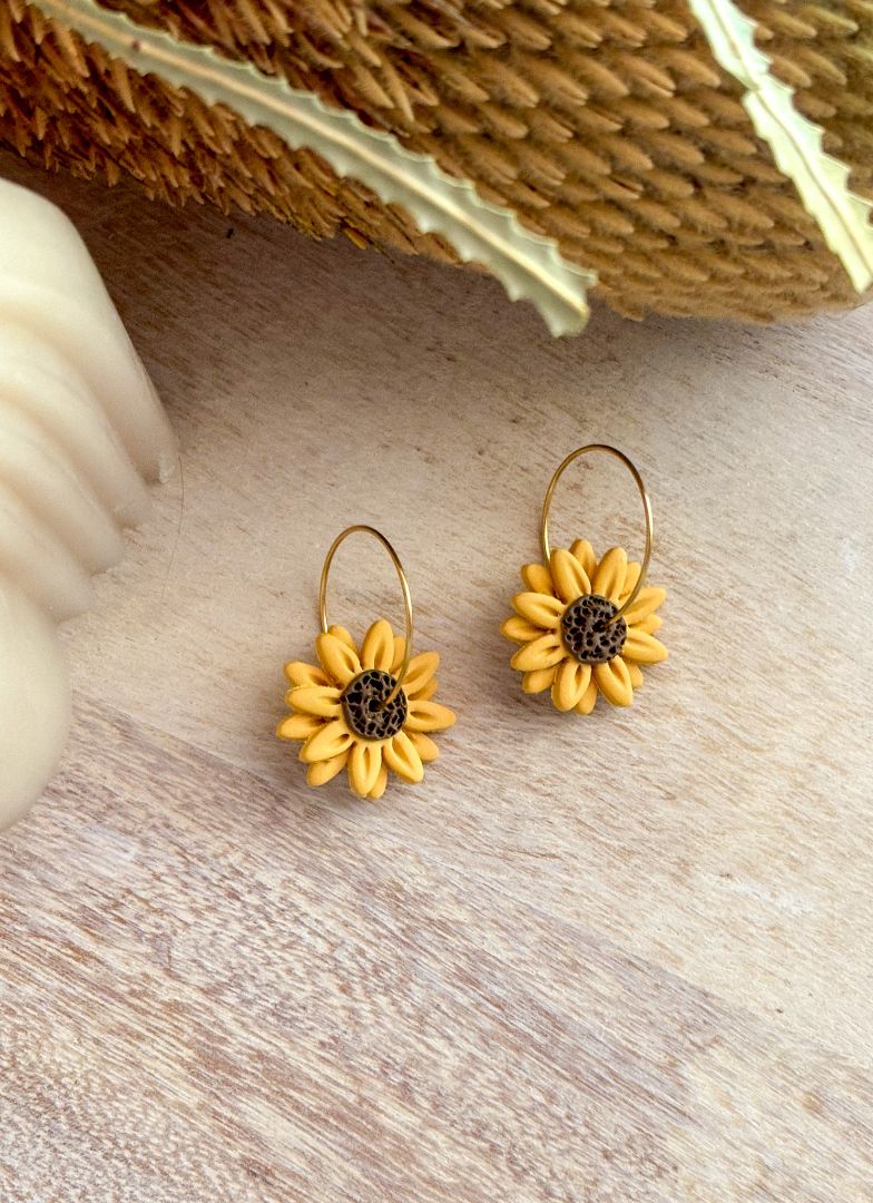 Red Earth Wandering Sunflower Hoops,  Yellow