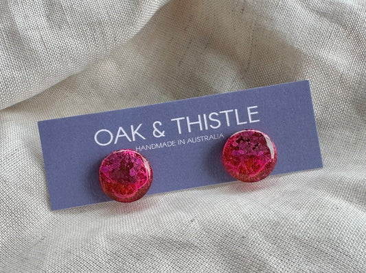 Oak & Thistle Lunar Stud Earrings,  Magenta