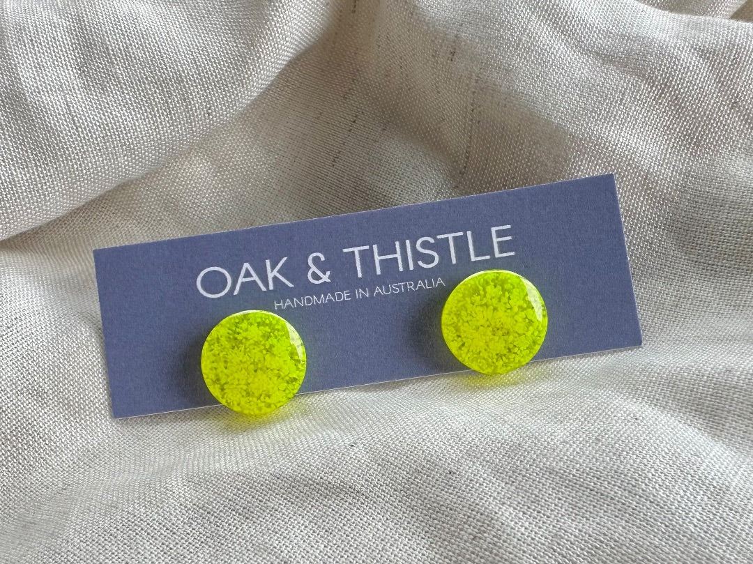 Oak & Thistle Lunar Stud Earrings,  Neon yellow