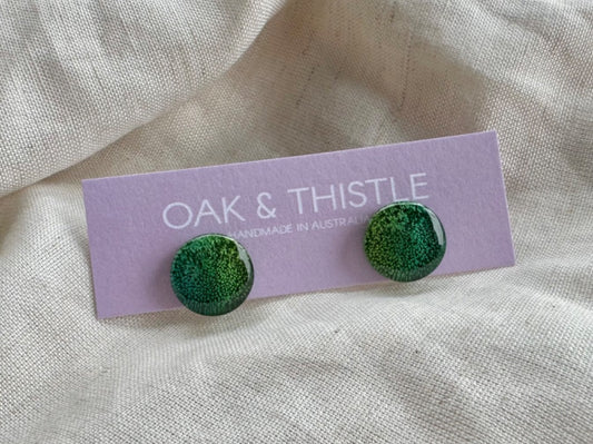 Oak & Thistle Lunar Stud Earrings,  Deep green