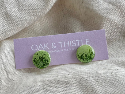 Oak & Thistle Lunar Stud Earrings,  Bright green