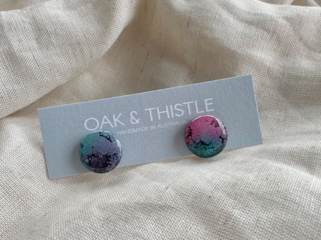 Oak & Thistle Lunar Stud Earrings,  Teal, magenta