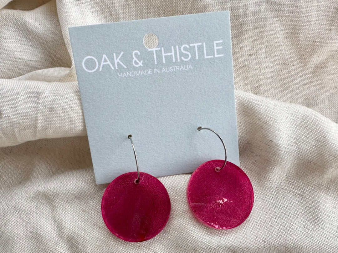 Oak & Thistle Lunar Hoops,  Magenta