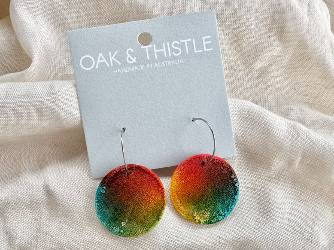 Oak & Thistle Lunar Hoops,  Rainbow