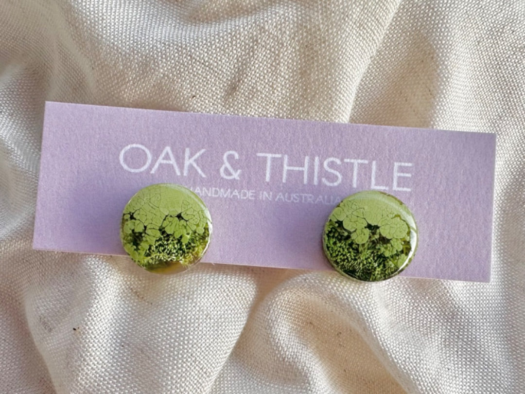 Oak & Thistle Lunar Stud Earrings,  Green