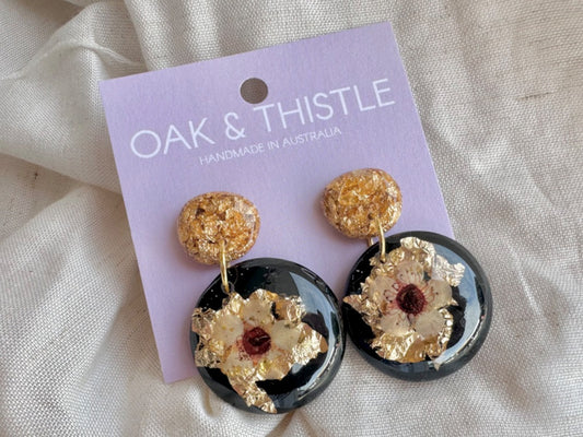 Oak & Thistle Droplet Earrings,  Black, gold