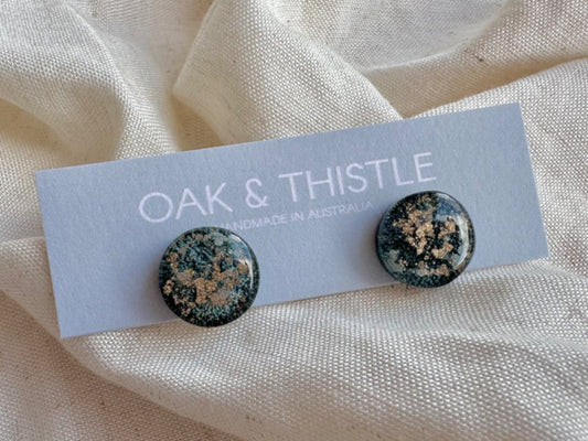 Oak & Thistle Lunar Stud Earrings,  Dusty blue, gold