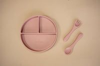 Tucker Tots Silicone Suction Plate + Easy Grip Fork and Spoon,  Rose Pink