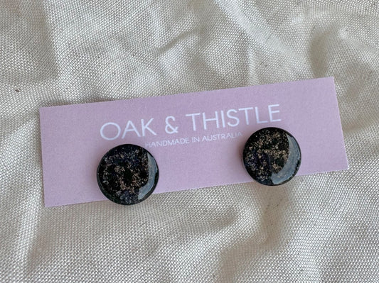 Oak & Thistle Lunar Stud Earrings,  Black, gold