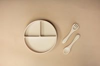 Tucker Tots Silicone Suction Plate + Easy Grip Fork and Spoon,  Beige