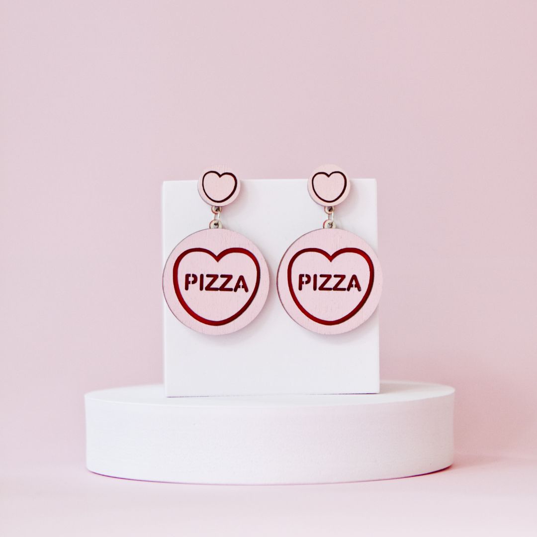 Candy & Kitsch Candy Heart Statement Earrings - Pizza,  Pink