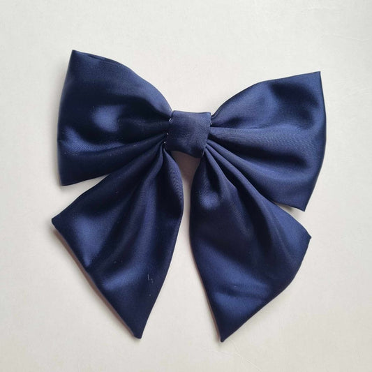 Sol Solace Navy Satin Hair Bow,  Navy Blue