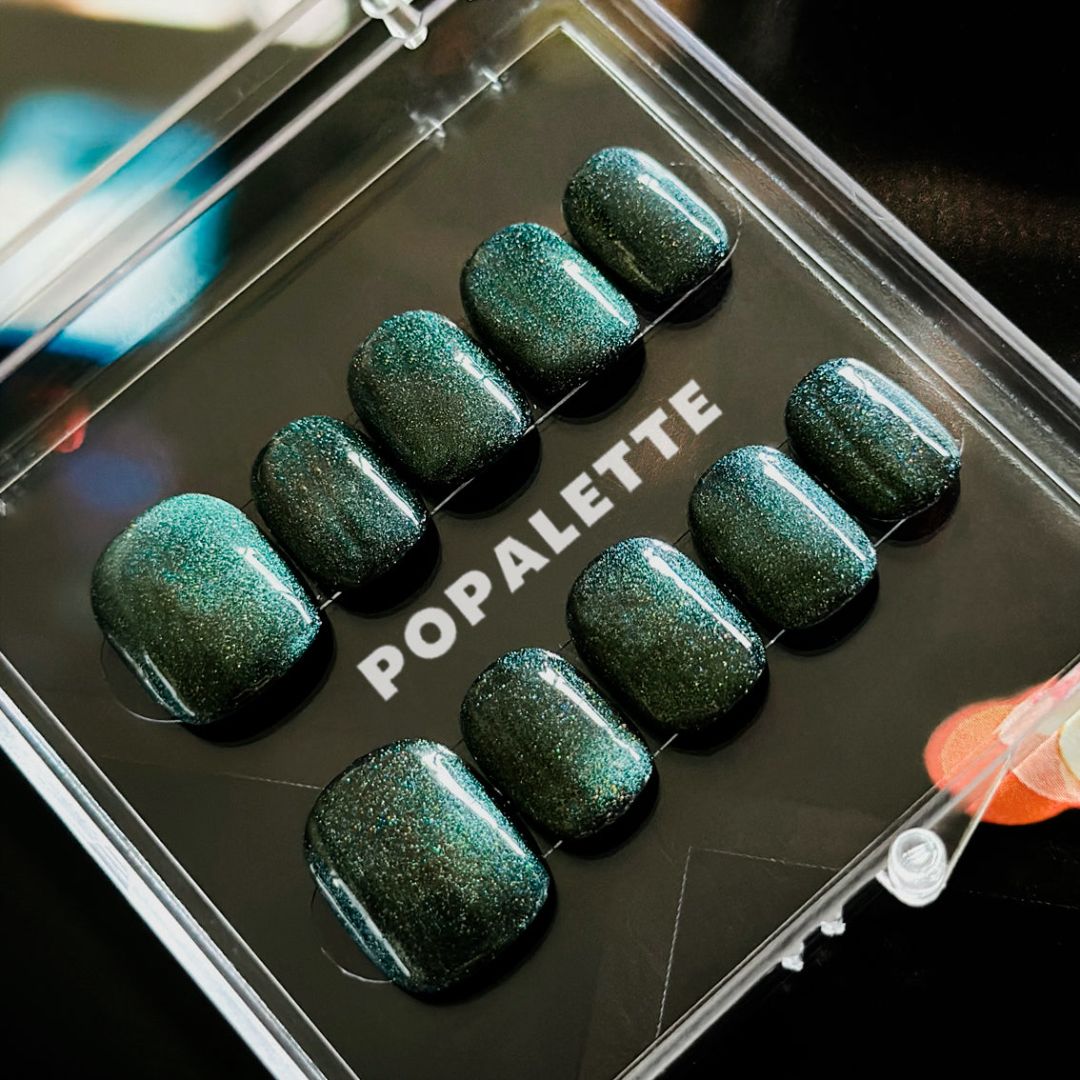 POPALETTE CAT EYE VINTAGE GREEN PRESS-ON NAILS,   S