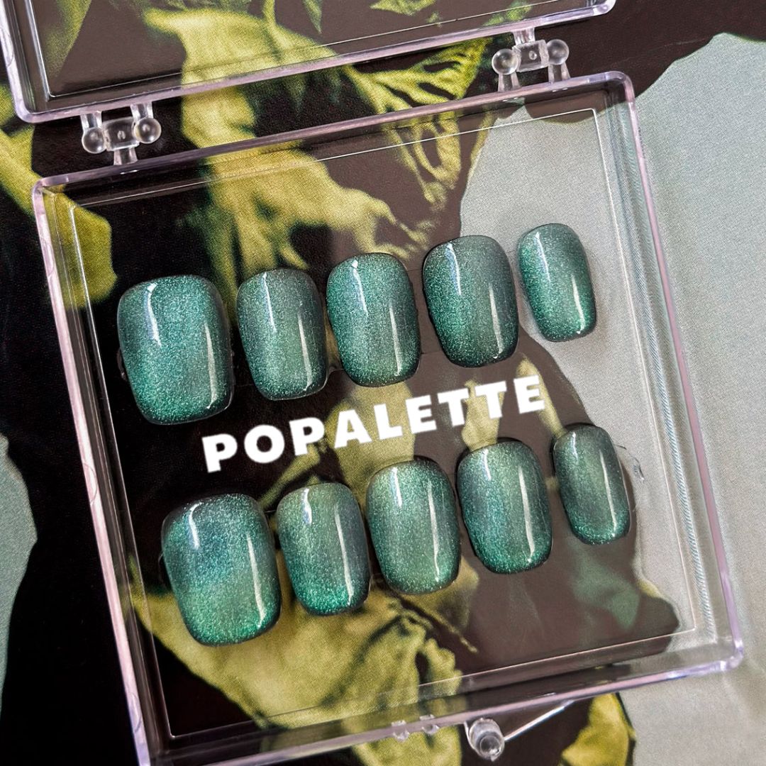 POPALETTE CAT EYE BLUE LAKE GREEN PRESS-ON NAILS,   S