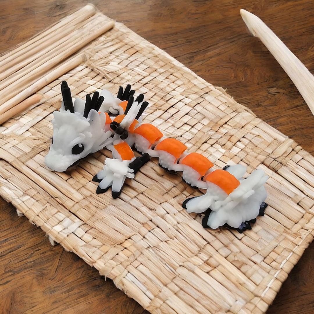 Sushi Baby Dragon | 3D Creation Cove,  White & Black W/ Orange (Salmon) Mini