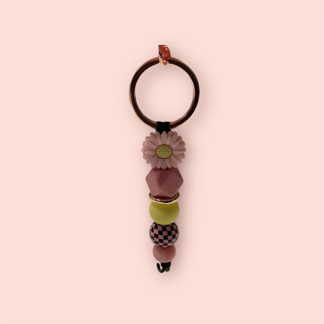 Sweet.Sunshine229 Silicone beaded keychain,  Pink flower