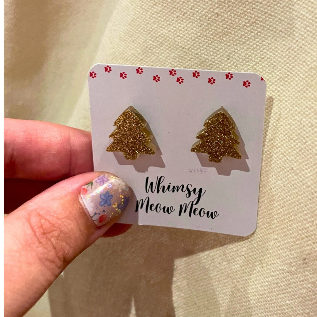 Whimsy Meow Meow Christmas tree stud - Gold,  gold