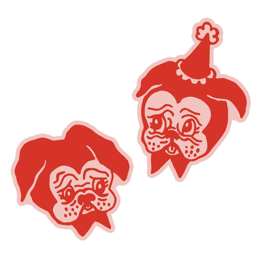 Candy & Kitsch Branded Pug Acrylic Pins,  Red + Pink