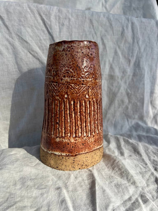 Rainbows & Rivers Cinnamon Carved Vase,  Neutral