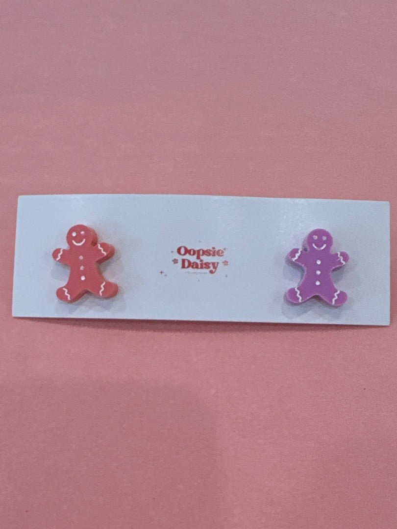 Oopsie Daisy Collections Gingerbread men studs.,  Purple