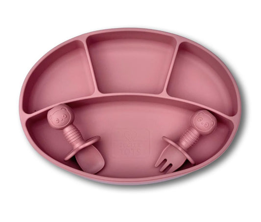 Tucker Tots Silicone Suction Plate + Easy Grip Fork and Spoon,  Rose